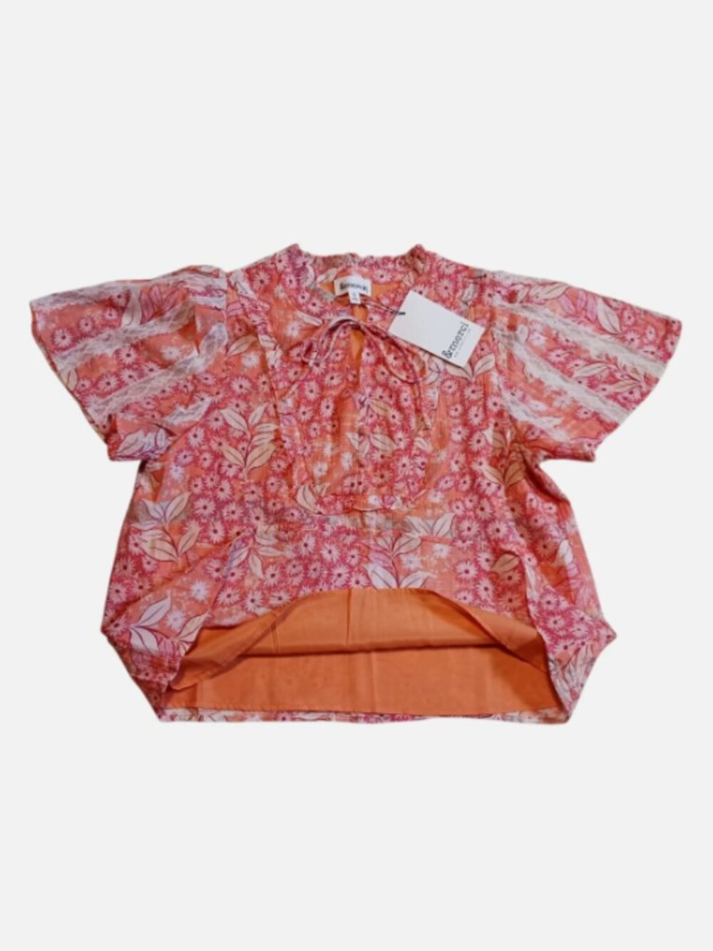 &merci Women's Short Sleeve Top Small Round Neck Floral Print Multi-Color NWT - Picture 4 of 8